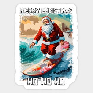 Funny Santa Claus surfing in the summer pop art illustration Sticker